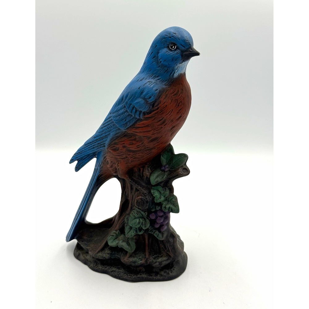 Painted Resin Bluebird Bird Figurine on Tree Stump Base 10" Tall Multicolor